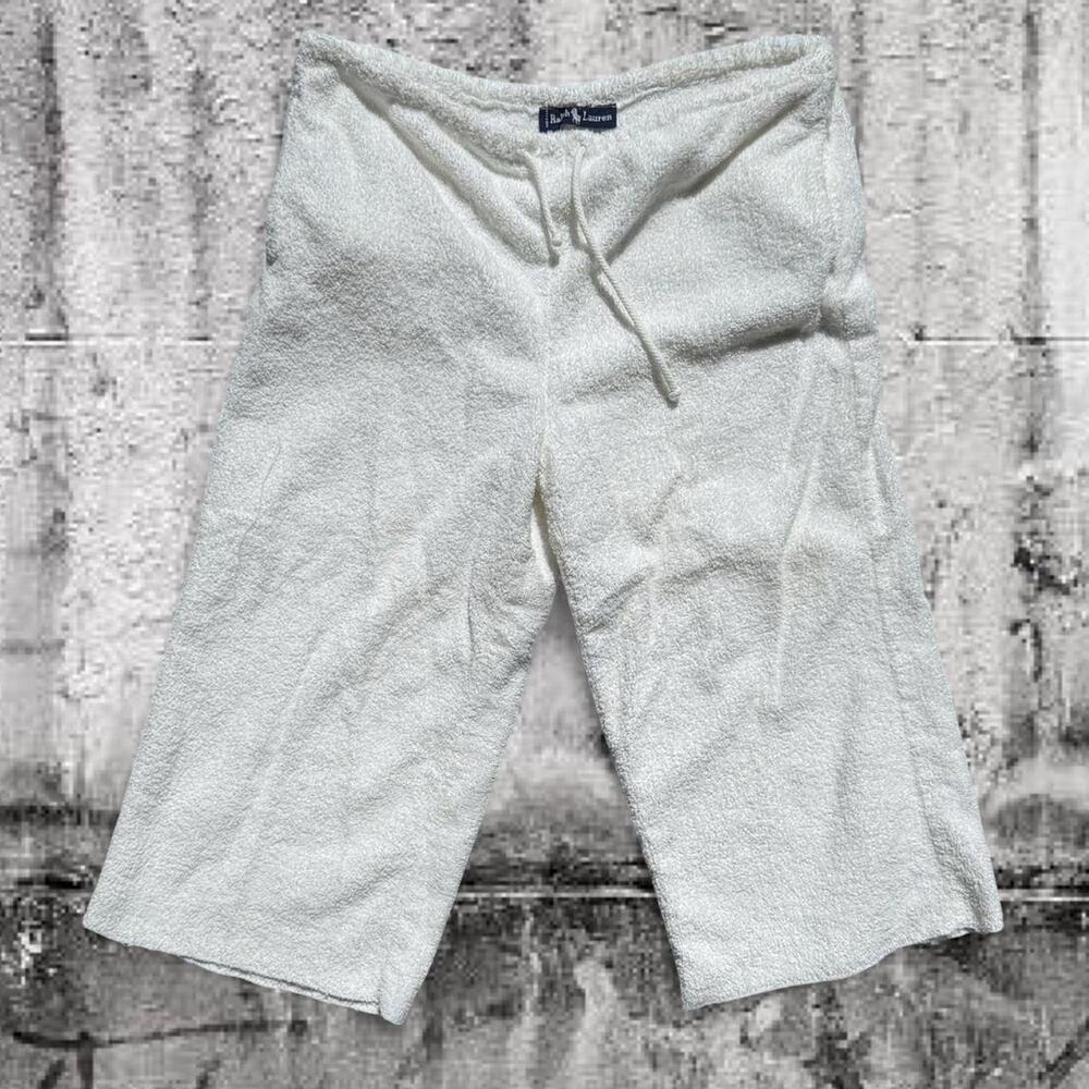 Ralph Lauren White Wide-Leg Terry Drawstring Pants